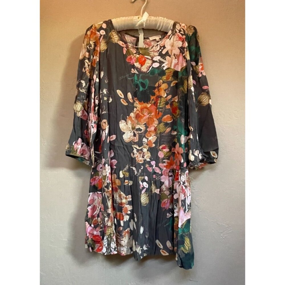 Anthropologie Meadow Rue Minutiae Dress Sz 14 Floral Drop Waist Open Back Ruffle